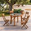 DEGHI Set pranzo tavolo rotondo 110 cm e 4 sedie pieghevoli in legno d'acacia - Paja