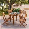 DEGHI Set pranzo con tavolo rotondo 110 cm e 4 sedie pieghevoli in legno d'acacia - Paja