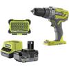 RYOBI R18PD3-140SA - TRAPANO AVVITATORE A PERCUSSIONE 18V + BATTERIA 4AH + SET INSERTI 31 PEZZI - RYOBI