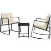 Shally Dogan Set Tavolo e Poltrone Dondolo da Esterno Mobili Giardino Polyrattan Beige e Nero