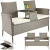 BAKAJI Divano Panca da Giardino Crema in Polyrattan Panchina Divanetto con Ripiano Vetro