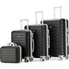 PROVITERA Set 4 Valigie Rigide Nero Trolley Bagaglio con Beauty Case da Viaggio Easy Roll