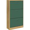 BAKAJI Scarpiera 3 Ante Ripiani Doppia Profondità con Maniglia Verde Quercia 63x24x115cm
