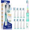 Seago Spazzolino Elettrico Bambini dai 3-12 Anni con Timer di Spazzolamento e Lampade a LED Colorate e 4 Setole Morbide Testine Idea Regalo per Ragazzi e Ragazze SGEK6/SG977 (Verde FR)