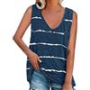 FAWHEWX Canotta Henley da Donna T-Shirt Senza Maniche a Righe Canotta da Festa in Spiaggia Canotta Estiva Girocollo Canotta Top Pullover Felpa (E-Blu/S)