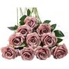 DuHouse 10 rose finte fiori di seta artificiali fiori di rosa finto fiore lunghi steli bouquet per organizzare matrimoni centrotavola festa casa decorazione cucina (Rosa polveroso)