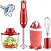 Sisiru Frullatore a Immersione 4 In 1, 800W Minipimer Professionale,Mixer Frullatore ad Immersione Rosso, Tritatutto, Frusta Elettrica, Senza Bpa, Mixer ad Immersione per Frullati, Purea, Pappe