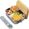 mumisuto 1200ml Portapranzo Ufficio, Contenitori Porta Pranzo in Acciaio Inox, Portavivande con 3 Scomparti, Lunch Box con Forchetta e Cucchiaio, Lavabile in Lavastoviglie, per Lavoro Scolastico