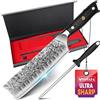 MOSFiATA Coltello Damascato Coltello da Cucina Nakiri con Manico G10 e Acciaino Affilacoltelli, 18 cm