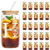 YiYa 550Ml Bicchiere Con Coperchio E Cannuccia Vetro Con Coperchio e Paglia Tazza di Vetro Iniziale Regali Personalizzati di Compleanno e Natale Per Sorelle Maschili Femminili, Zie e Amici (H)