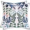 Tosleo federe ricamate 16 x 16 confezioni di 2 foglie verdi con uccelli floreali nappate federe decorative estive cuscini costieri federe quadrate blu navy fiore federa cuscino