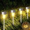 Qoosea Luci Solari da Giardino LED, 10 Pezzi Lampade Solari Esterno in Acciaio Inox, Decorative IP65 Impermeabile per Cortile Prato Piscina Patio Vialetto (Bianco Caldo)