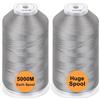 New brothread Set di 2 Poliestere Filo di Ricamo Macchina Grande Bobina 5000M per Tutte Le Macchine da Ricamo - Silver