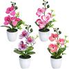 SIFOEL Fiori artificiali di orchidea, 4 pezzi di mini fiori di orchidea finti in vaso con vaso di plastica per la decorazione del tavolo di nozze a casa, ufficio (rosso, viola, rosa, arancione)