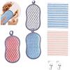 DHWEKU 3 Pezzi Spugna Lavabile Riutilizzabile,Spugna Lavabile in Microfibra a Doppia Faccia per Piatti da Cucina,Fornelli,Pentole e Padelle,con 2 salviette e 2 Ganci