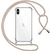 Pnakqil Cover per iPhone XS/X con Cordino, Trasparente Custodia con Laccio Tracolla Cellulare Girocollo Collana Protettiva per iPhone XS 5.8 Pollic, Khaki