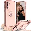 IBETEK Cover per Samsung Galaxy A55 5G con Cordino, con Supporto ad Anello Cuore, Custodia Sottile Morbido Silicone TPU Antiurto Dorata Placcatura Protettiva Case Regolabile Collana Tracolla, Rosa