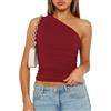 YILEEGOO Donne Sexy Senza Maniche Una Spalla Crop Canotte Increspato Aderente Aderente Allenamento Y2K Vest Top Trendy Cami Uscire Top, Z1 Rosso Vino, M