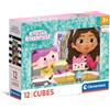 Clementoni- Gabby's Dollhouse Dollhouse-12 Pezzi Bambini 3 Anni, Cartoni Animati, Puzzle Cubi, Made in Italy, Multicolore, 41193