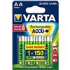 Varta Batteria Ricaricabile AA Stilo, 2400 mAh, Confezione da 4 Pile, Pre-caricate, Pronte all'Uso