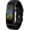 Generic Orologio intelligente per uomini donne, Fitness Tracker pressione sanguigna frequenza cardiaca braccialetto Bluetooth, IP67 impermeabile Fitness Watch contapassi calorie pedometro (Nero)