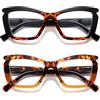 Viseng 2 Pacco Occhiali da lettura occhi di gatto montatura grande occhiali anti luce blu alla Moda con cerniera a molla per Donna Uomo 2.5