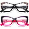Viseng 2 Pack Occhiali da lettura occhi di gatto montatura grande occhiali anti luce blu alla Moda con cerniera a molla per Donna Uomo 2.5