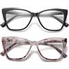 Viseng 2 paia Occhiali da lettura occhi di gatto montatura grande occhiali anti luce blu alla Moda con cerniera a molla 2.5