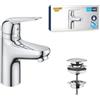Grohe Swift QuickFix Miscelatore per Lavabo con Set di Scarico Push-Open e Blocco di Sicurezza per Bambini (Taglia S 167 mm, Risparmio Idrico, Facile da Montare con QuickTool), Cromo, 24319001