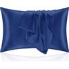 Homebliss Federe Cuscino Letto 50x80 in Raso - Federa Setoso Proteggere Pelle e Capelli - OEKO-TEX - Super Morbida e Ipoallergenico - Federa 2 Pezzi con Cerniera Blu scuro