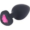 BONDAGERIE® Plug anale con gioiello a forma di cuore fucsia, in silicone medico, sacchetto incluso, Taglia M