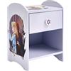 Disney Frozen, Piccolo comodino con robusta struttura in legno ingegnerizzato, con design a 2 livelli per riporre oggetti, con cassetto e ripiano portaoggetti, per cameretta