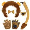 FUIPVGI 5 Pezzi Kit di Accessori per il Costume da Leone Orecchie di Leone Peluche,Fascia per Capelli Coda Naso Papillon e Guanti,Set di Costumi da Animale,per Feste Tema Compleanno Halloween(Leone)