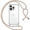 Pnakqil Cover per iPhone 14 Pro con Cordino, Trasparente Custodia con Laccio Tracolla Cellulare Girocollo Collana Protettiva per iPhone 14Pro 6.1 Pollic, Khaki