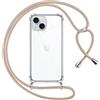 Pnakqil Cover per iPhone 15 con Cordino, Trasparente Custodia con Laccio Tracolla Cellulare Girocollo Collana Protettiva per iPhone 15 6.1 Pollic, Khaki