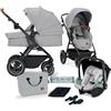 kk Kinderkraft Kinderkraft B-TOUR Passeggino Trio Neonati 3 in 1 di 22 kg, Sistema modulare combinato, con Ovetto I-size 40-75 cm, Pieghevole, Sedile XL, Impermeabile filtro UPF50+, Posizione Nanna, Grigio argento