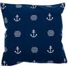 Seaside No.64 - Cuscino marittimo con ancora e onde per divano, letto, barca, terrazza - blu con simboli bianchi - dimensioni 40 cm x 40 cm - con chiusura lampo - lavabile a 30°