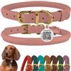 BronzeDog Collare per cani in pelle arrotolata con targhetta QR ID, collare rotondo morbido regolabile per cani di taglia piccola, media e grande (dimensioni del collo 22,9 cm - 27,9 cm, rosa cipria)