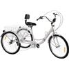 KumuJ Triciclo per adulti, 24 pollici, pieghevole, 3 ruote, 7 marce, bicicletta per adulti, triciciciclo, bici da crociera con luce a LED, porta bicchiere (bianco)