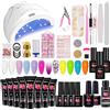 TopDirect Set Unghie Gel Ricostruzione 8 Colori 15ml Acrygel Poly Nail Gel + 4 Colori 8ml Semipermanente con Lampada UV 48W, 100 Unghie Finte, Base Top Coat Nail Prep e Primer, Nail Art Completo