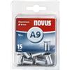 Novus inserti filettati A9 M 6 x 15 mm, 10 dadi per rivetti ciechi in alluminio con diametro di 9 mm ideali per materiale sintetico e materiali da costruzione leggeri, 045-0043