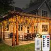 CCILAND Tenda di luci natalizie con batteria, 4 m x 1 m, 200 LED, luce bianca calda, per esterni, filo verde, luci a cascata con telecomando, per giardino, recinzione, matrimonio