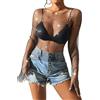 FEOYA Top a Rete in Paillettes Maglia Cristallo Top Scintillante a Rete Camicia Trasparente a Rete Strass per Festa in Discoteca Festival Nero S