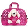 PERLETTI Borsa da Viaggio Bambina con Barboncino Peluche Estraibile - Borsone Bimba Bimbo Morbido Rosa con Tracolla - Borsa Sport con Pupazzo Regalo Bambino 3 4 5 6 Anni - Dimensioni 27x41,5x21cm