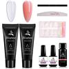 DEWEL Kit Acrilico Gel per Unghie Completo Senza Lampada, Gel Ricostruzione Unghie, Trasparente e Rosa 30g, con 30ml Soluzione Scivolare 15ml Base e TopCoat, Lima per Unghie e Penna per Unghie