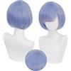 OSIAS Parrucca Rem Blu Mista con Bob Rosa Pastello con Frangia Capelli Resistenti al Calore