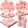PARTY GO 96 pezzi fragola partito stoviglie set fragola carta usa e getta piatti tovaglioli tazze per fragola festa decorazione piatti set 24 ospiti