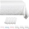 MORAINJAY 4 pz Bianco Tovaglia a Pois in Argento,Antimacchia Impermeabile Feste Tovaglia in Plastica,137x274cm Rettangolare Tovaglia per Natalizia Party,Interni Esterni Giardino Ristorante Decor