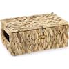 TOLIDA Cesto portaoggetti naturale in giacinto d'acqua, impermeabile, con coperchio, per vestiti, libri, frutta, verdura, cosmetici, 26 x 16 x 11 cm