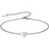 FOCALOOK Bracciale Donna Argento 925 Bracciale con Lettera B Bracciale Inziale B Bracciale Argento Cuore con Lettera Braccialetto per Mamma Bambina Ragazza